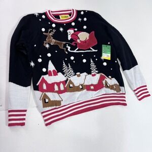 Tipsy Elves Sweater Mens Medium Black Santa Light Up Ugly Christmas Village